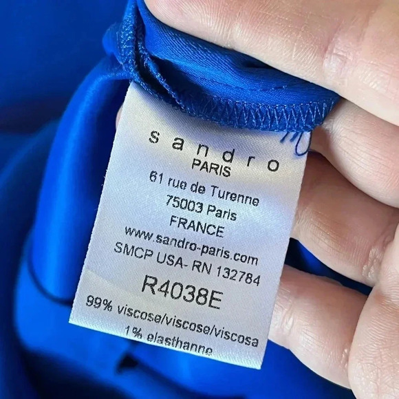 Sandro Paris Bright Cobalt Blue V-Neck Mini Shift Dress. French Size 3. US L/XL - Picture 7 of 8
